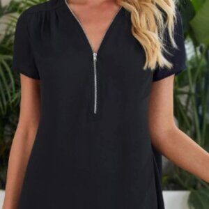 SHEIN Zipper Front Solid Tunic Dress